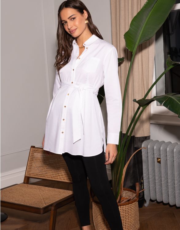 Image for White Cotton Belted Maternity Tunic