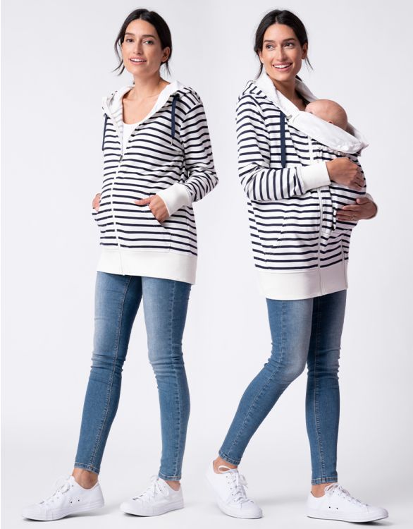 Image for Navy & White Stripe 3 in 1 Maternity to Babywearing Hoodie