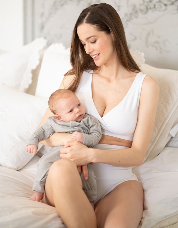 Bamboo Maternity & Nursing Sleep Bras – Grey & White Twin Pack