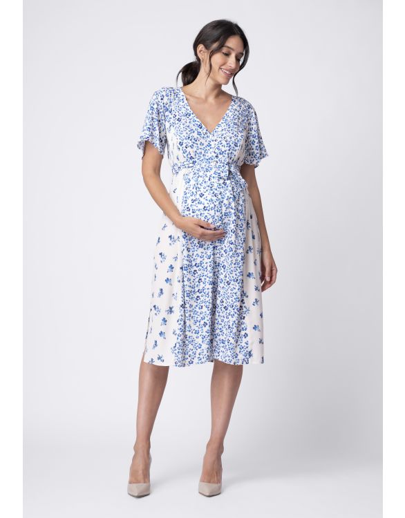 Image for Blue & White Floral Maternity & Nursing Dress