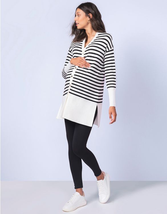 Image for Long-Line Striped Maternity Cardigan