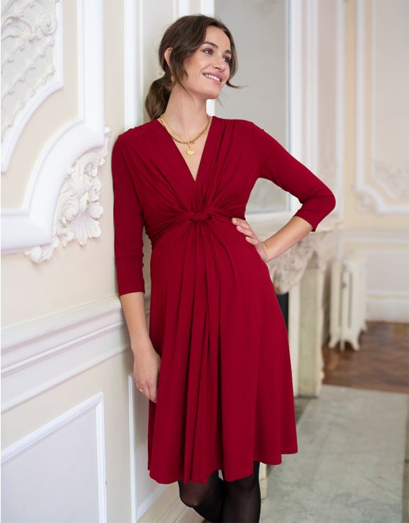 Image for Claret Red Knot Front Maternity Dress