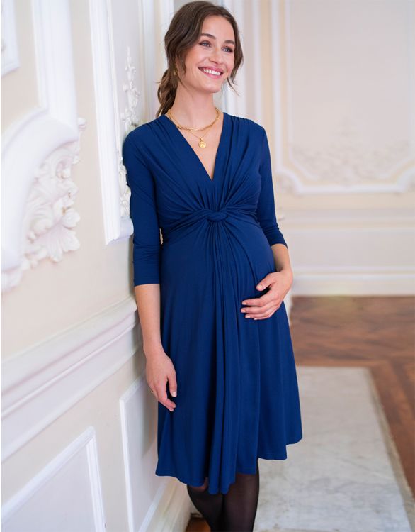 Image pour Robe maternité nouée manches ¾ - Bleu marine