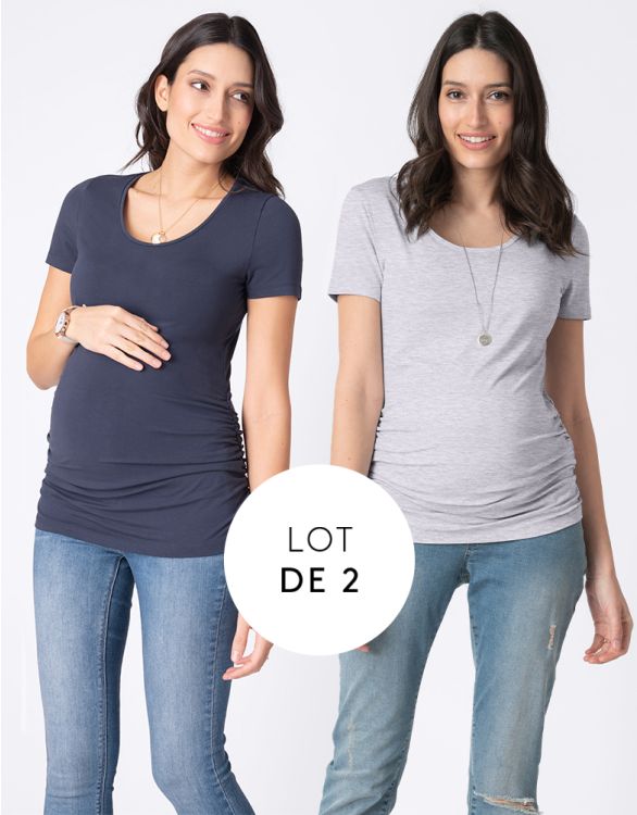 Image pour Lot de 2 t-shirts basiques grossesse et allaitement – Gris/Bleu marine