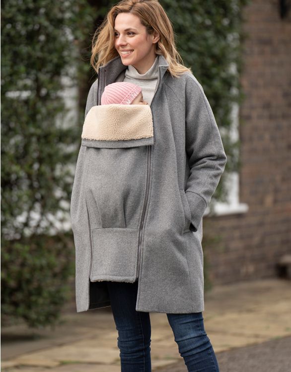 Image for 6 in 1 Grey Maternity Coat with Fleece Vest