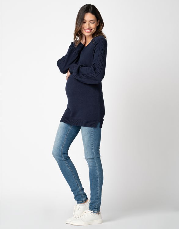 Image for Navy Blue Cotton Maternity & Nursing Sweater