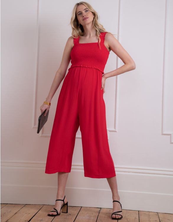 Image for Wide Leg Cropped Red Maternity & Nursing Jumpsuit