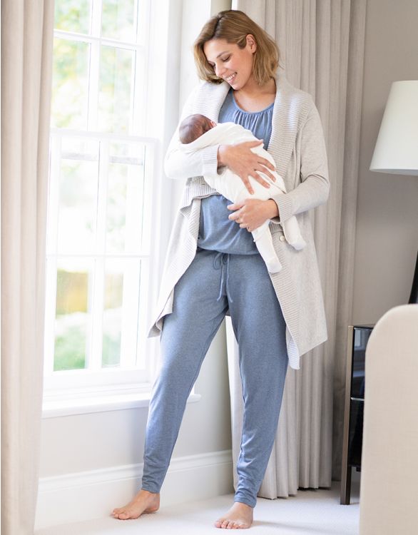 afbeelding voor Staalblauwe Loungekleding Set voor Zwangerschap en Borstvoeding