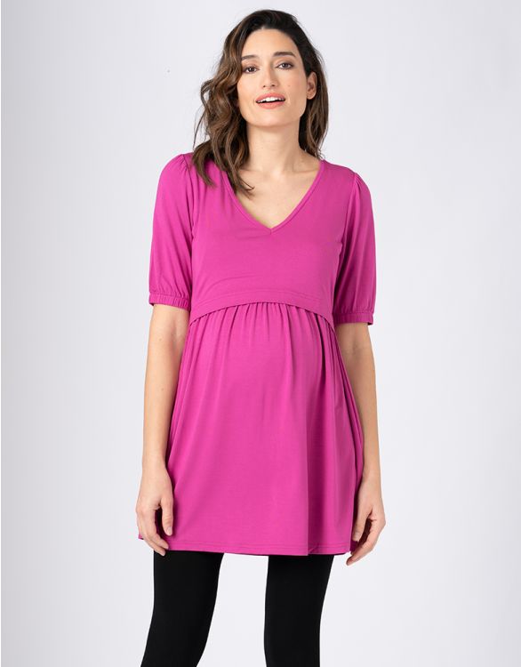 Imagen de Top túnica rosa con escote en V de maternidad a lactancia