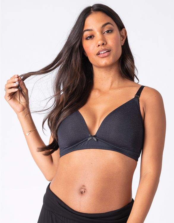 Nonwired nursing bra made of fine microfiber. Soft cups without
