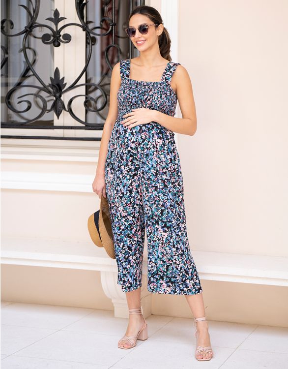 Image for Wide Leg Cropped Maternity to Nursing Jumpsuit – Floral Print