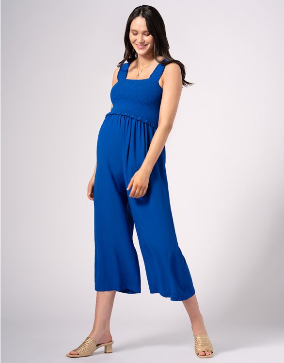 Image pour Blue Wide Leg Cropped Maternity & Nursing Jumpsuit