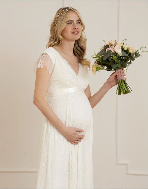 Image for Long Lace V Neck Maternity Bridal Gown