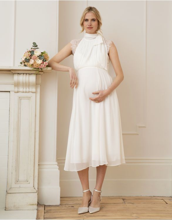 Image for Ivory Maternity & Nursing Dress with Neckline Tie