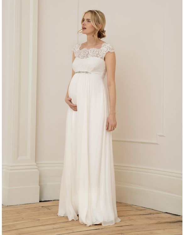 Image for Ivory Silk & Eyelash Lace Maternity Wedding Dress