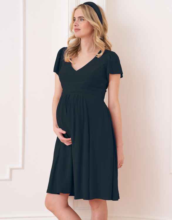 Image for Short Flutter Sleeve Maternity-To-Nursing Dress