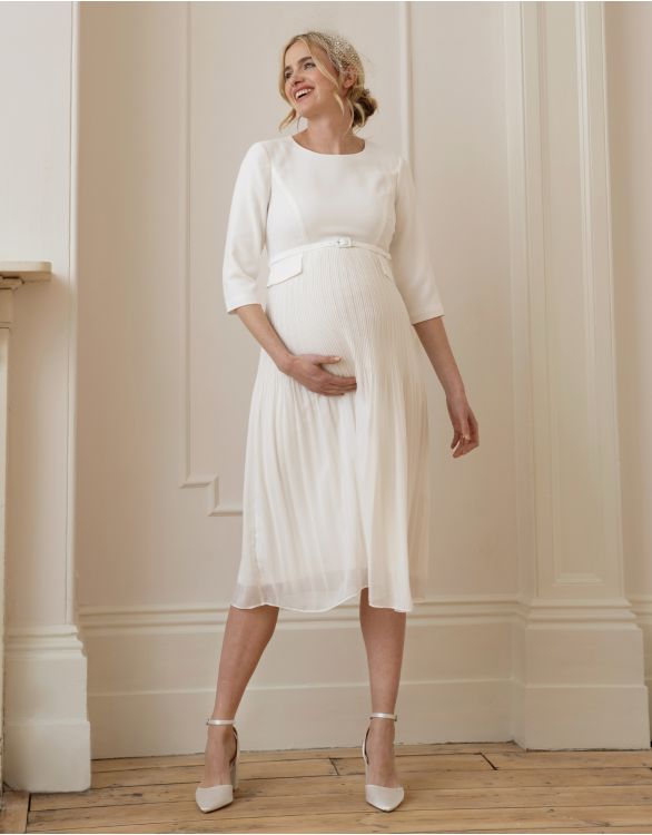 Image for Ivory Pleated Maternity Midi Dress  