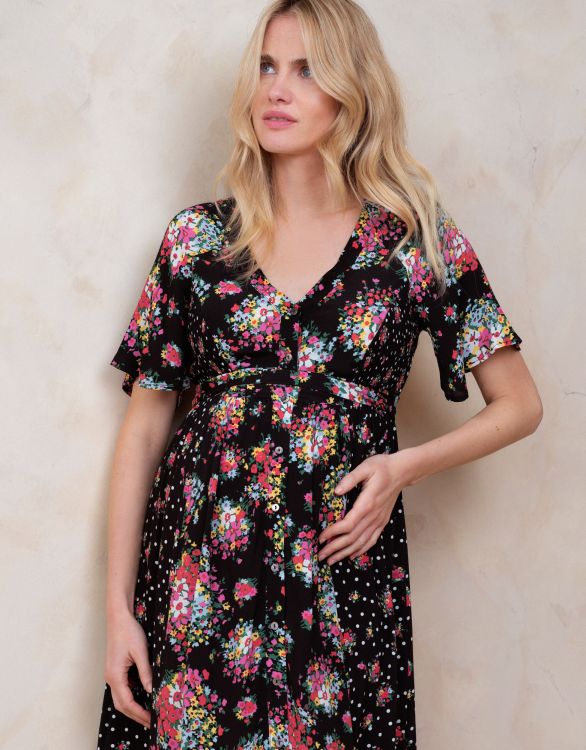 Floral Bunches Shirred Waist Dress +