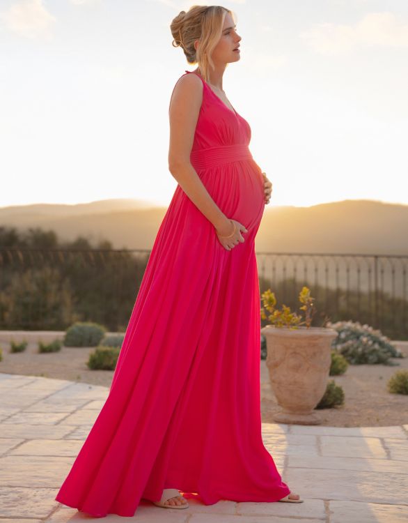 Image for Maxi-Length Maternity-To-Nursing Dress With Pleat Details
