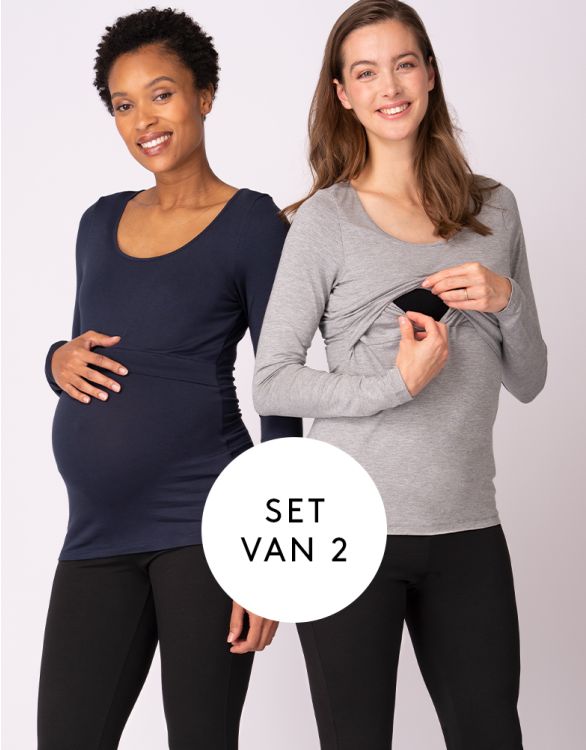 afbeelding voor Zwangerschaps- en voedingstops - Marine en grijs 2-pack
