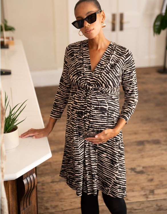 Image for Animal Print Knot Front Jersey Maternity Dress