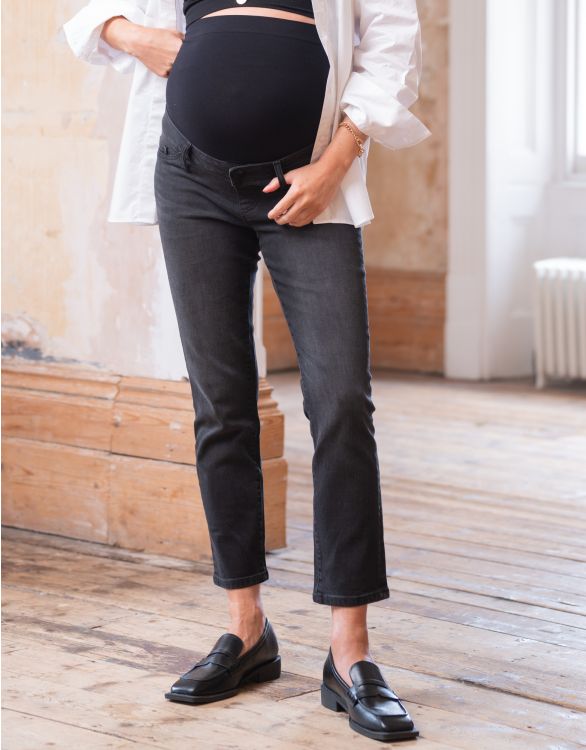 Image for Organic Slim Over Bump Black Maternity Jeans