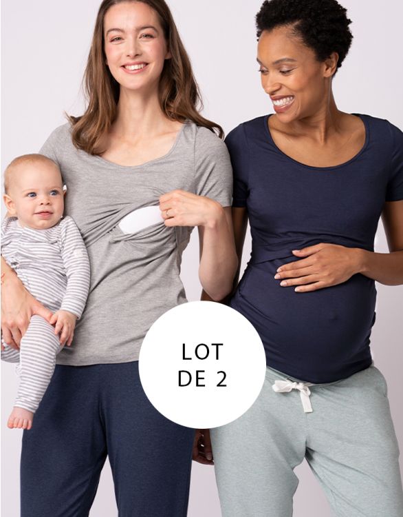Image pour Lot de 2 t-shirts grossesse et allaitement – Gris/Bleu marine
