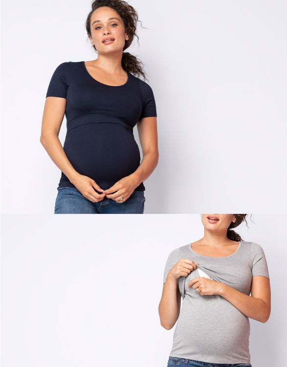 Image pour Lot de 2 t-shirts grossesse et allaitement – Gris/Bleu marine