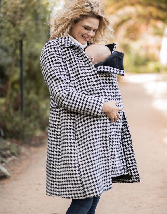 Houndstooth Wool Blend 3 In 1 Maternity & Babywearing Coat