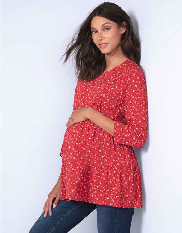 Image for Woven Red Maternity & Nursing Top