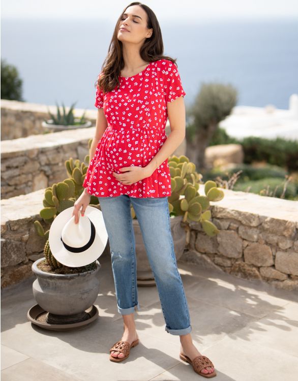 Image for Woven Red Maternity & Nursing Tee