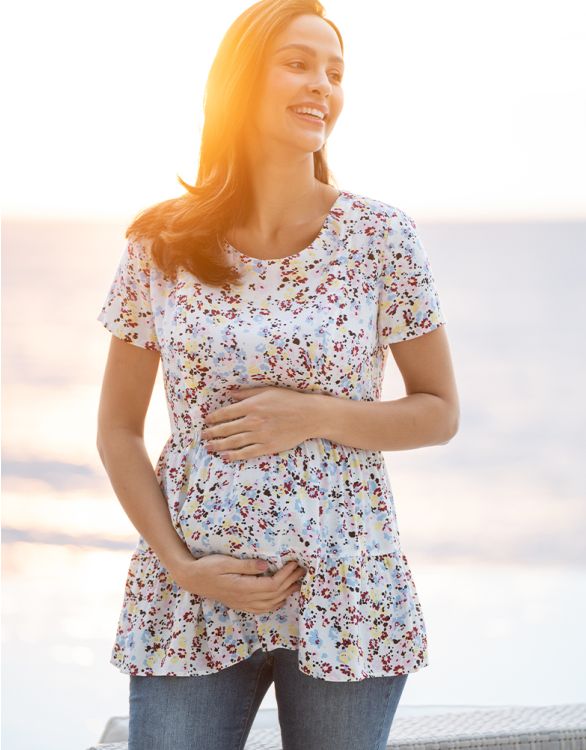 Image for Woven Floral Maternity & Nursing Tee