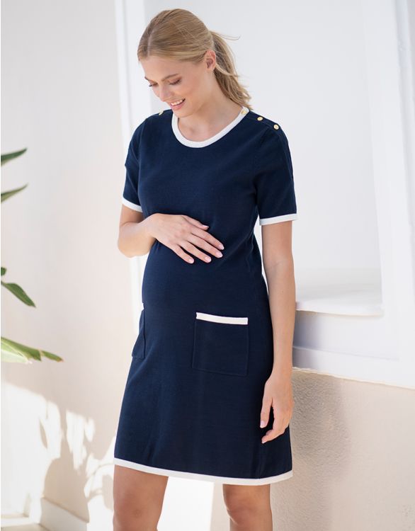 Image for Navy A-Line '60s Maternity to Nursing Shift Dress