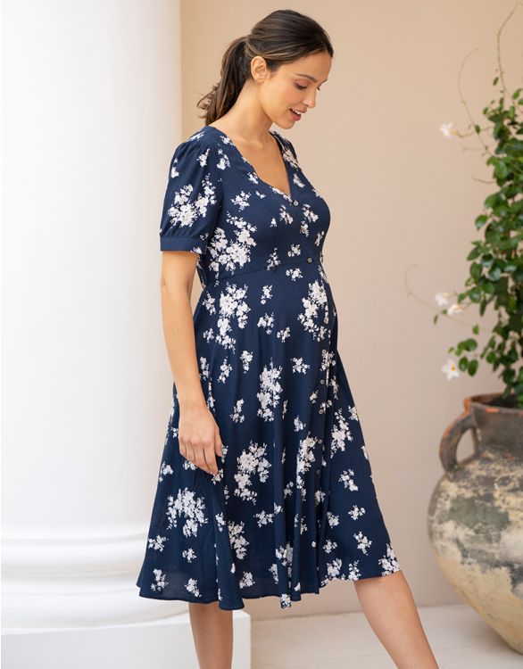 Image pour Navy & White Flower Print Maternity to Nursing Tea Dress