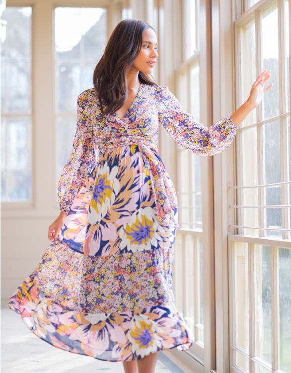 Image for Boho Floral Maternity & Nursing Midi Dress
