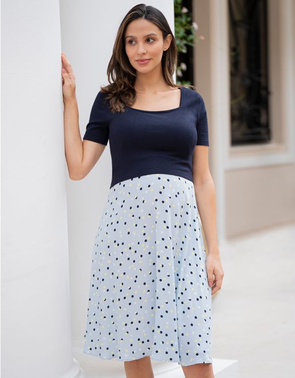 Image for Blue Spot Print Maternity to breastfeeding Midi Dress with Top