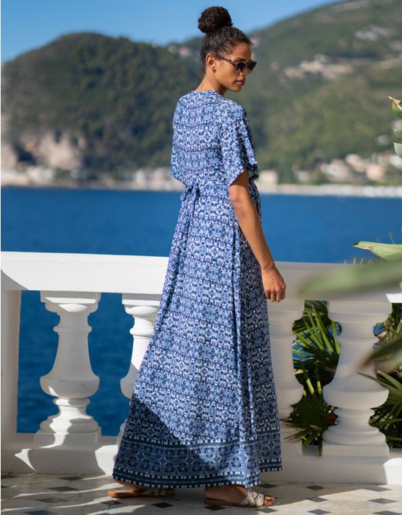 Het is goedkoop Eigenlijk slaaf Mediterrane blauwe print van zwangerschap tot borstvoeding maxi-jurk
