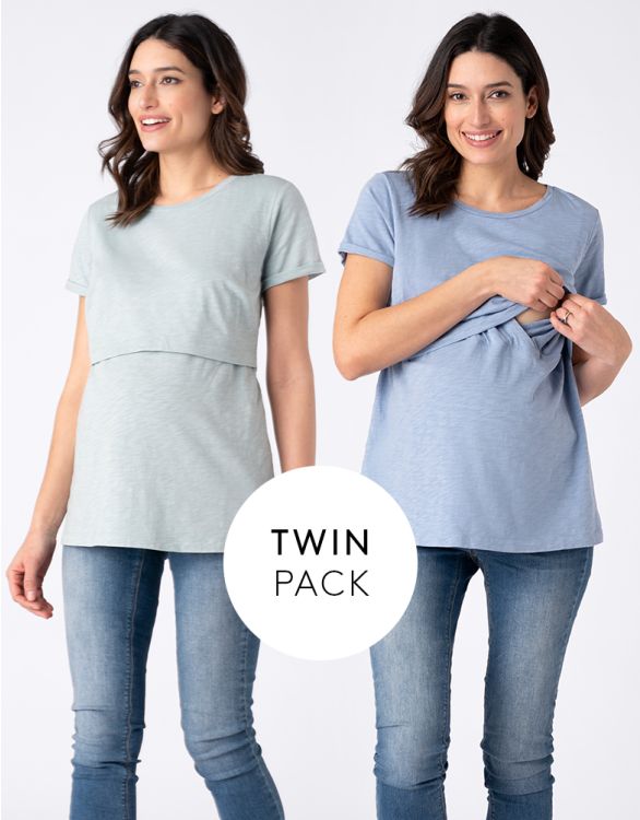 Image for Two Pack Essential Maternity to breastfeeding T-shirts in Blue & Green