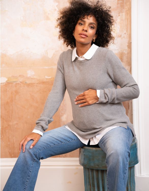 Image for Mock Shirt Cotton Mix Maternity & Nursing Sweater