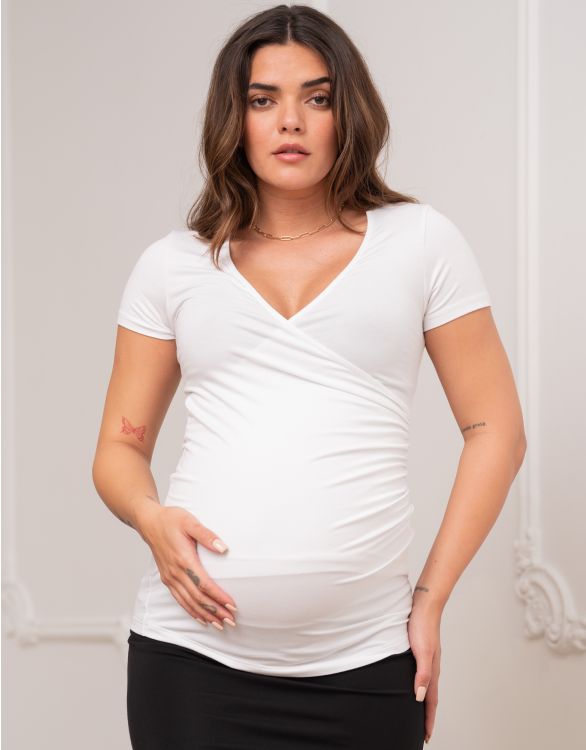 afbeelding voor Beige nepwikkeltop voor zwangerschap en borstvoeding