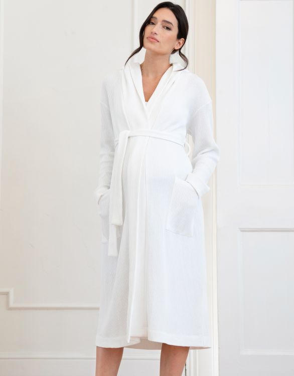 Image pour Robe de chambre gaufrée à capuche en coton