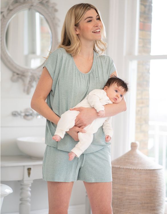 Navy Blue Maternity & Nursing Short Pajamas