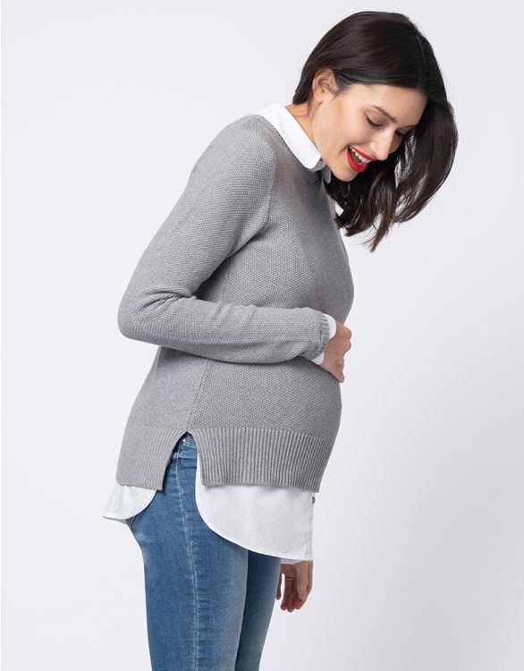 Image pour Pull chemise grossesse et allaitement détachable en mélange de coton – Gris