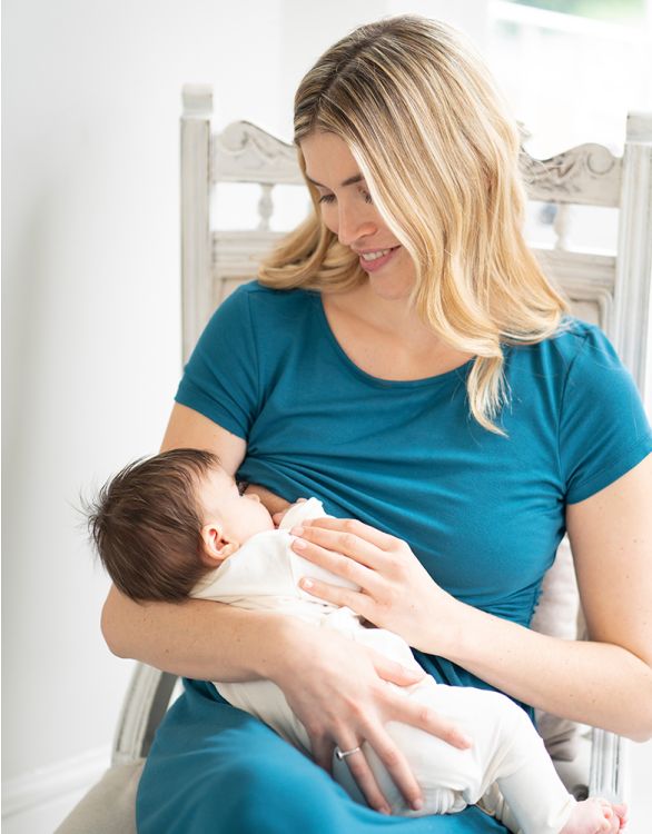 Maternity & Nursing Short Sleeve Maxi Dress - Teal