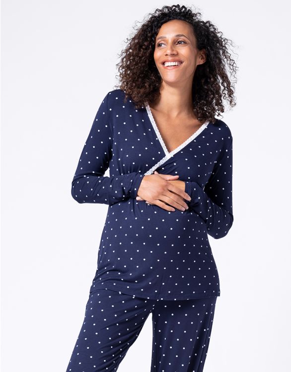 Womens Maternity Nursing Pajamas Set Polka Dot Sleepwear Set for Breastfeeding 