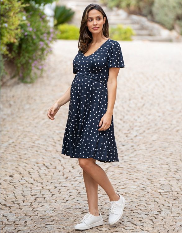 Image for Navy & White Spot Print Maternity to Nursing Dress