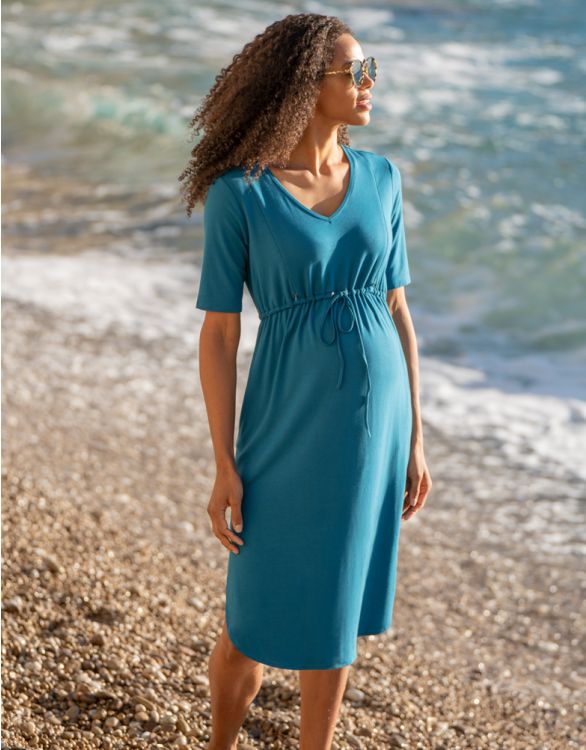 Imagen de Vestido premamá a lactancia azul turquesa con cordón