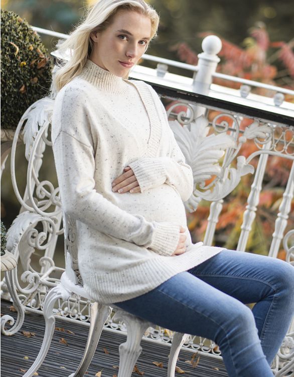 Image pour Pull grossesse et allaitement effet superposé en coton mélangé