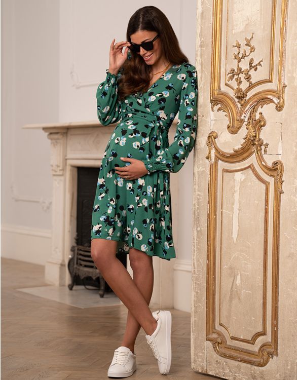 Image for Green Floral Maternity Wrap Dress 