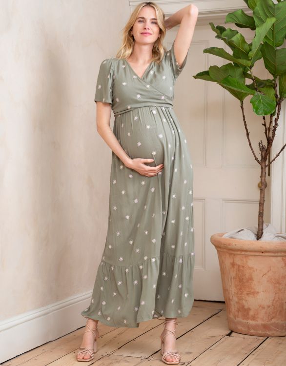 Image for Khaki Woven Maternity & Nursing Maxi Dress